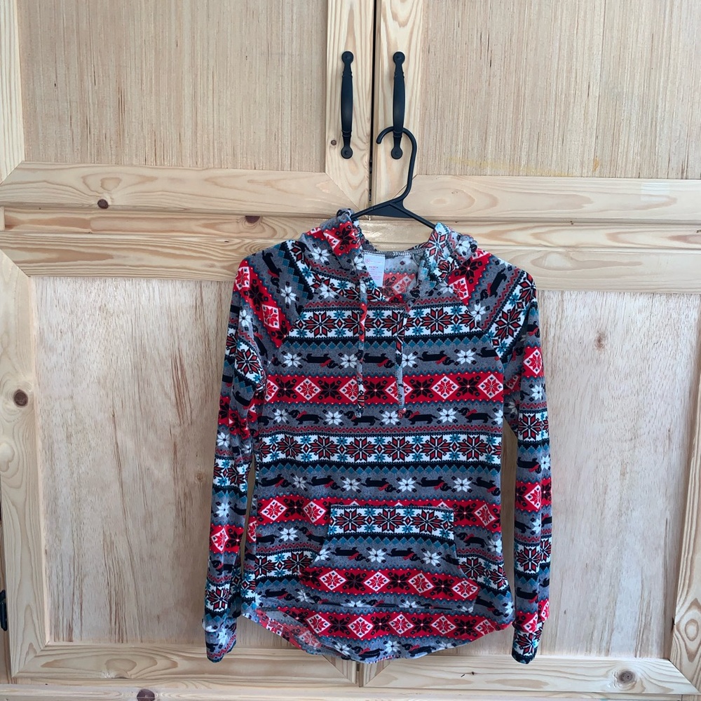 No Boundaries fair-isle dog velvety velour hooded shirt size XS (1)